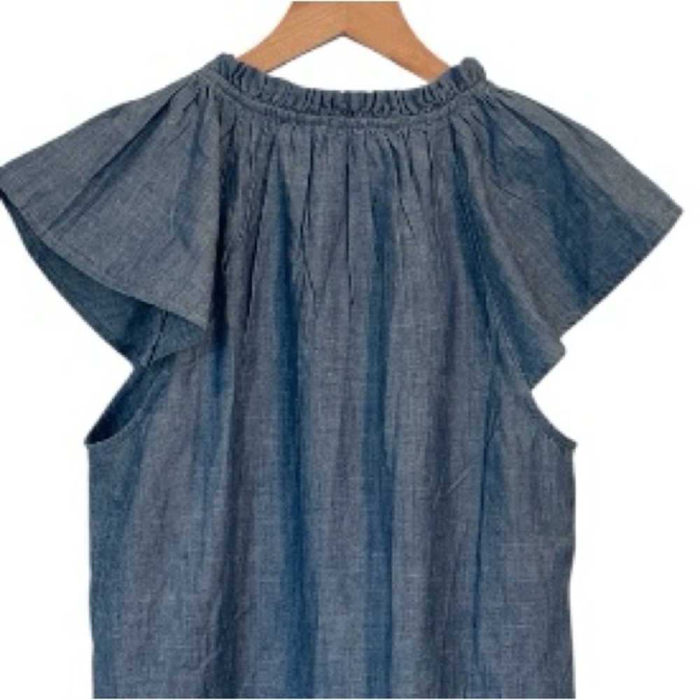 NWT J. Crew Light Blue Ruffle Blouse, Short Flutter Sleeves, Chambray, V-Neck, M - Picture 11 of 11